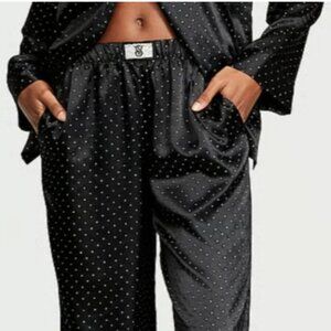 Victoria’s Secret Dew Drop Satin Long Pajama Set Black Size Small NWT